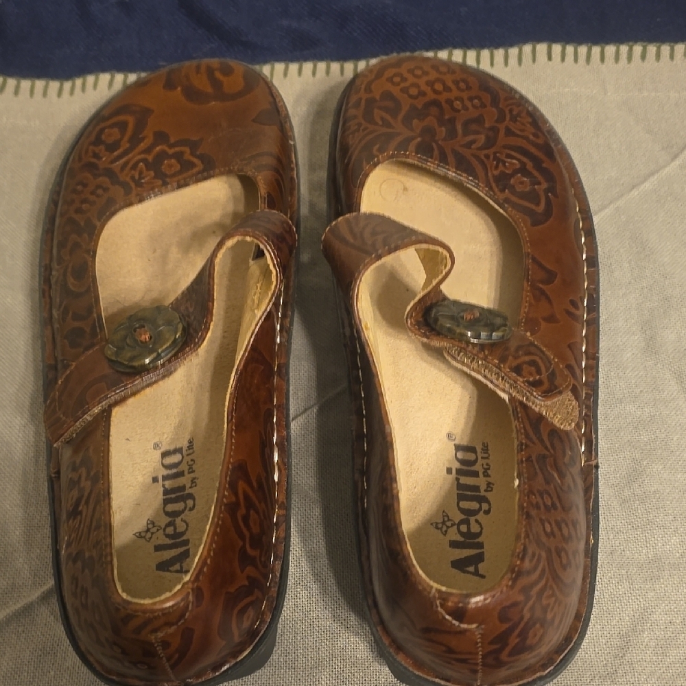 Alegria Brown Dress Shoes with Floral Design - Picture 2 of 3